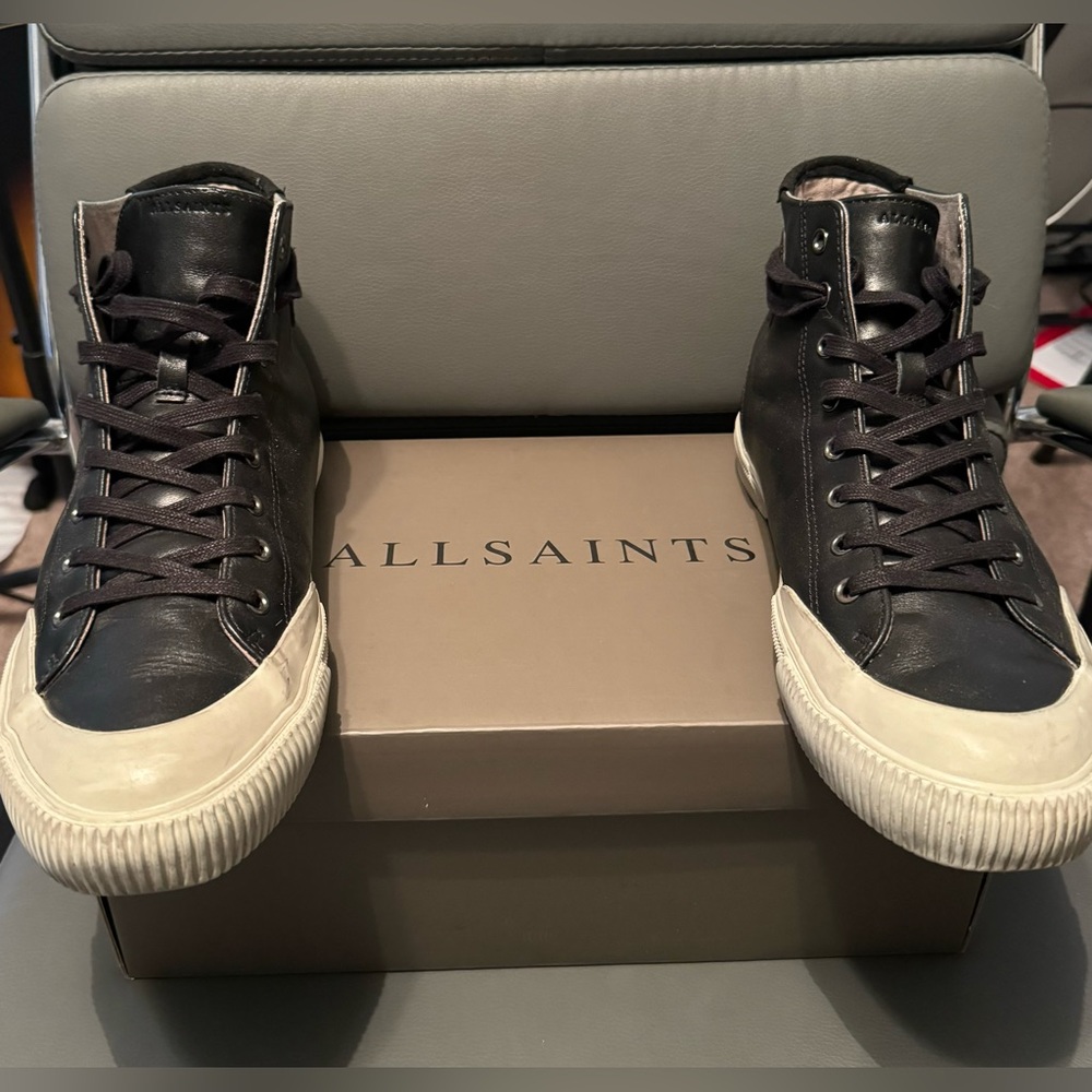 EUC Men’s ALLSAINTS Dumont Black Leather High Top Sneakers Size U.S. 10/ EU 43